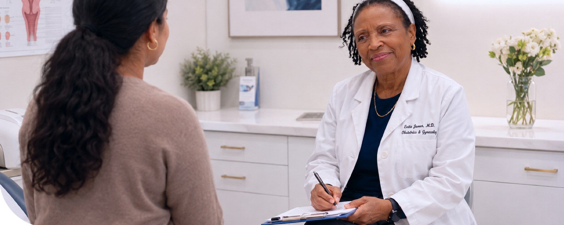 Dr. Evita James consulting with a patient